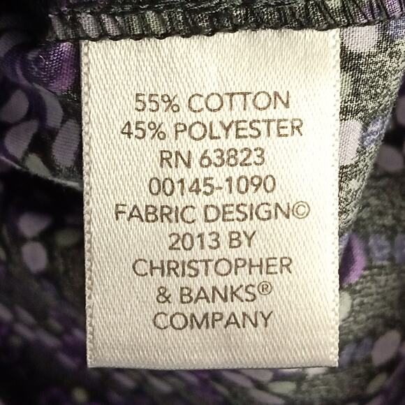 CHRISTOPHER & BANKS PETITE Womens Top Buuton-Up Black Purple White Dots Sz P/M - Picture 5 of 5